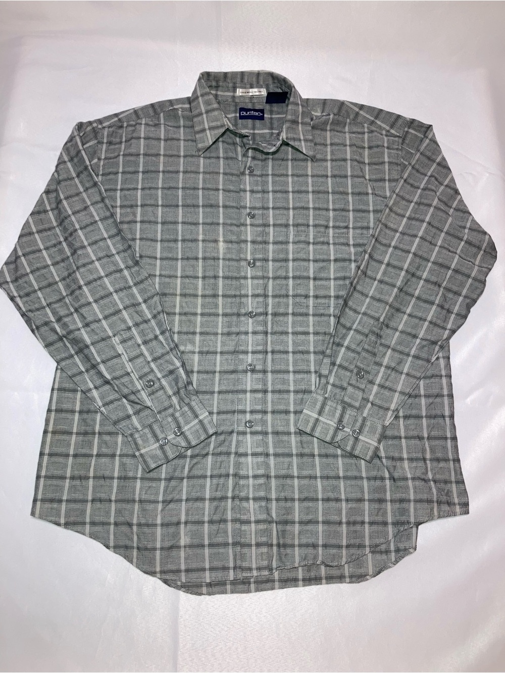 Vintage Puritan Grey Plaid Long-Sleeve Dress Shirt